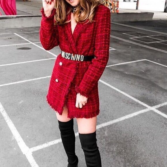 Zara Blogger Favourite Long Tweed Blazer Burgundy - Picture 4 of 14